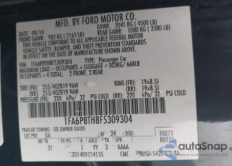 2015 Ford Mustang Ecoboost z USA, uszkodzony, nr VIN 1FA6P8TH8F5309304